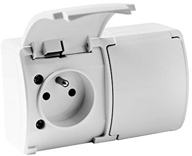 2-fach Steckdose französisch System Doppelsteckdose Klappdeckel IP44 162-01 DV weiß 5867