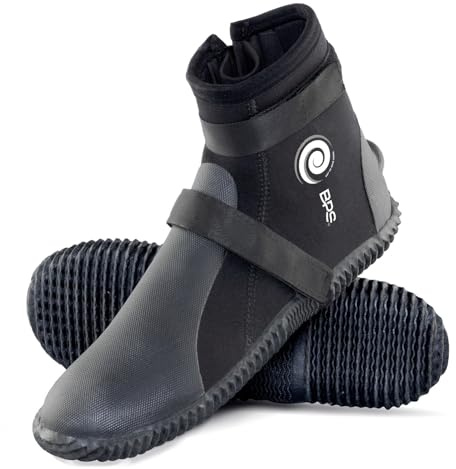 BPS 3mm Neoprene Dive Boots - Wet Suit Boots with Rubberized Anti-Slip Sole for Watersports Snorkeling Scuba Diving Wakeboarding Kayaking Canoeing - Slip on-and-Off Design (Size 6) Black