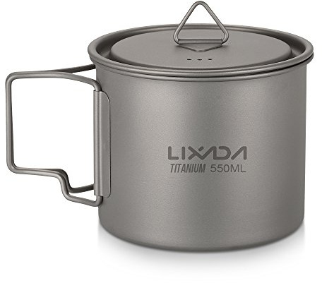 Lixada Ultralight Titanium Pot Wasserbecher, tragbar, Titanium, Tasse mit Deckel und Griff, faltbar, Camping, Outdoor, Küche, Picknick