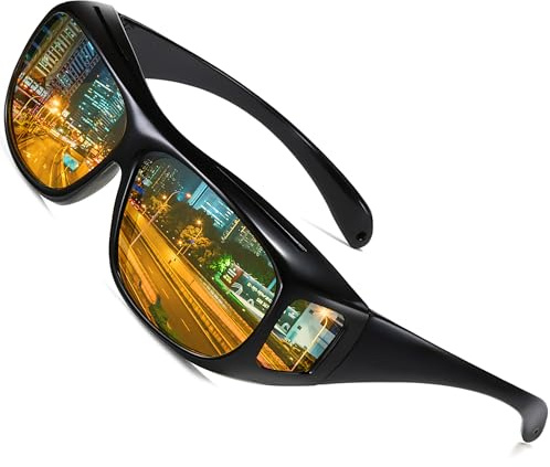 SHEEN KELLY Lunettes de vision nocturne UV400 adaptées aux lunettes de prescription enveloppant les lunettes de soleil Arounds Protection contre la conduite (Cadre noir Lentille jaune)