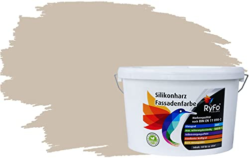 RyFo Colors Silikonharz Fassadenfarbe Lotuseffekt Trend Sandbeige 10l - bunte Fassadenfarbe, weitere Braun Farbtöne und Größen erhältlich, Deckkraft Klasse 1