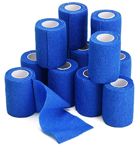 12 Stück Kohäsive Bandage Fixierbinde Selbsthaftend Elastisch (7.5cm*4.5m, Blau)