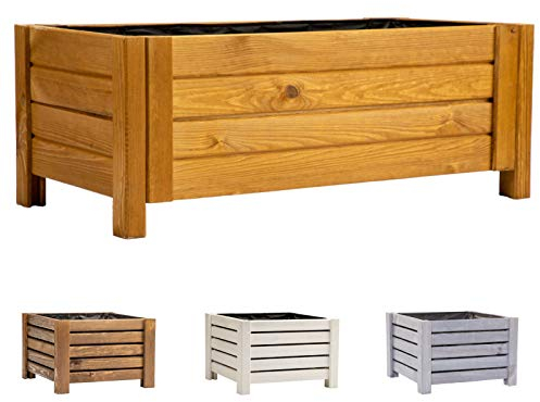 BooGardi Blumenkasten aus Holz · 4 Farben und 2 Größen · Hellbraun 79x39x30cm · Pflanzkasten Garten Balkon Terrasse · Balkonkasten Blumen Kräuter Pflanzen