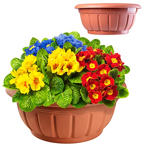 KADAX Vaso rotondo per piante in plastica, resistente alle intemperie, fiori, piante, giardino, balcone, decorazione, vaso da fiori, resistente al gelo, vaso per piante (23 cm, terracotta)