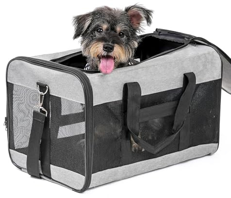 HITSLAM Pet Carrier Dog Carrier Soft Sided Pet Travel Carrier for Cats, Small dogs, Kittens or Puppies, Collapsible, Durable, Travel Friendly Grey (L)