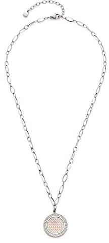 Leonardo Polina Halskette aus Edelstahl 1 Stück, kurze silberfarbene Gliederkette mit schimmerndem Perlmutt Münz-Anhänger, Mode Damenschmuck, 021516