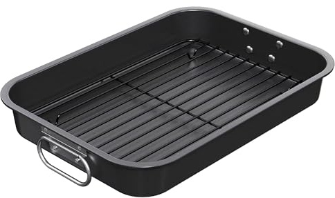 CHEFMADE Roasting Pan, 15-Inch Non-Stick Metal Turkey Pan with Rack, Banking Pan for Lasagna Vegetable and Meat, Chicken Roasting Pan 15.35 x 11.14 x 2.24
