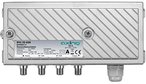 Axing BVS 20-69N - Amplificatore per collegamento domestico, CATV, TV via cavo, digitale, canale di ritorno attivo 5-65 MHz (38 dB, 107 dBµV 5-1006 MHz)