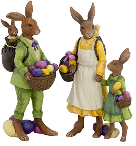 H.Bauer jun. große Deko Hasen Figur Kunststein - stehendes Osterdeko Hasen Familie bunt gekleidet - Polyresin Osterhasen Frühjahresdeko zum hinstellen