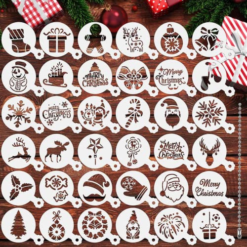 JULBEAR 36 stencil riutilizzabili per biscotti di Natale, stampi per biscotti, pittura, dessert, caffè, decorazioni natalizie