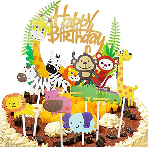 Cake Toppers Zoo,15 Stück Tier Cupcake Toppers,Tier Kuchendeckel Topper,Kuchendeko Dschungel,Tier Kuchendekoration,Tortendeko Tiere,Tier Cake Topper,Für Kinder Junge Mädchen