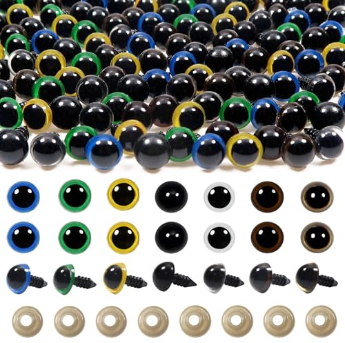 TOAOB 140 Stück 8 mm bunte Kunststoff-Sicherheitsaugen Bastelaugen mit Unterlegscheiben für Stofftiere, Amigurumis, Häkelbären, Puppenherstellung