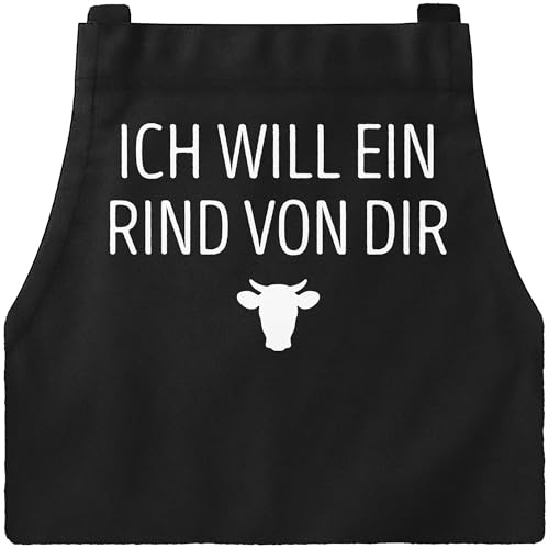 MoonWorks® Grill-Schürze für Männer lustig mit Spruch Ich will ein Rind von Dir Premium Baumwollschürze Küchenschürze
