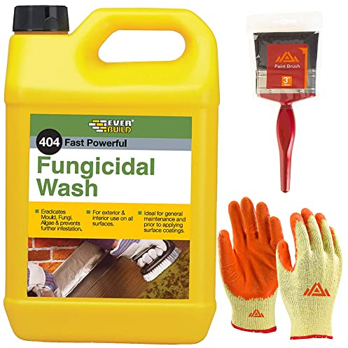 Fungicidal Wash 5-Litre With Perfectonish Gloves & Brush- Powerful Mould,Fungi, Algae and Black Spot Remover on All Mineral Surfaces Ideal for Exterior and Interior Use (1)