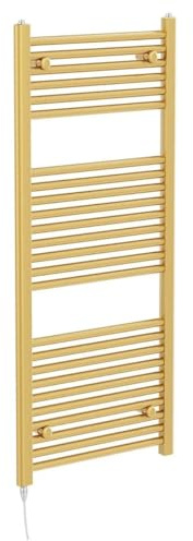 Newark Brushed Gold Electric Heated Towel Rail Wall Mounted Slim Ladder Design Bathroom Radiator - 1200mm x 500mm