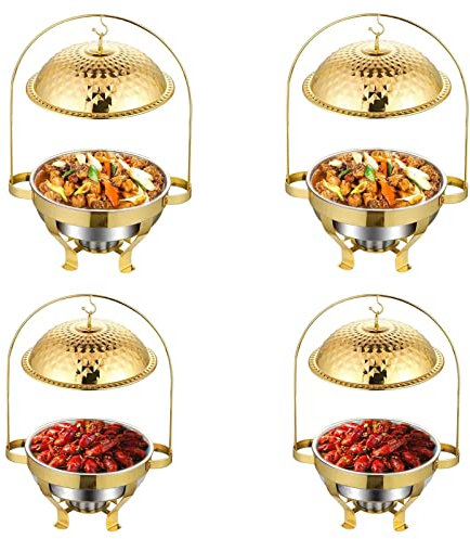 ZERAPH Gold Stainless Steel Chafing Dish With Hook Up, Catering Buffet Warming Container Set Includes Food Pan, Water Pan, Fuel Holder, For Party Wedding Restaurant (1Pack)