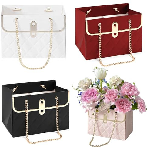 4 bolsas portátiles para envolver flores, cajas de regalo portátiles para arreglos florales, bolsas de ramo de flores, adecuadas para cumpleaños, día de la madre, bodas (cuatro colores)