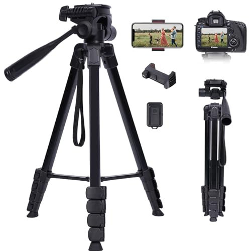 ZETONG Trépied pour appareil photo Canon, Nikon, Sony, 170,2 cm en aluminium léger avec tête amovible, support de téléphone, déclencheur à distance et sac de transport, petit trépied pour