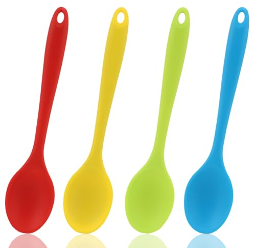 tiokin 4 Stück Kleiner Silikon Löffel Antihaft-Küchenlöffel Kochlöffel Silikon-Servierlöffel Rührlöffel für die Küche Kochen Backen Rühren Mixing Tools(Mehrfarbig)