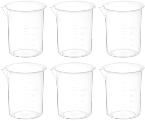 PATIKIL 50ml Measuring Cups, 6Pcs Polypropylene Beakers Graduated Measuring Pitcher Beakers with and Spout for Lab Experiments, Baking and Cooking, Transparent
