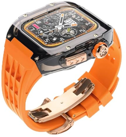 INSTR Kit de Modification Transparent de luxe pour Apple Watch Ultra 2, bracelet en caoutchouc de 49mm avec étui pour IWatch série 9 8 7 6 5 4 SE 45mm 44mm