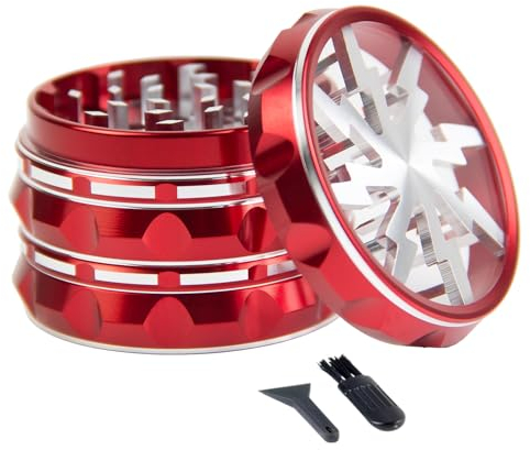 Clear Top Herb Grinder Metal Large 2.5'' Large 4-Part, Aluminum Alloy Spice Grinder with Pollen Scraper and Cleaning Brush