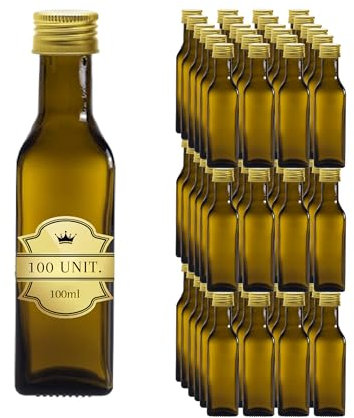 100 mini bottiglie in vetro scuro 100 ml con tappo a vite dorato - piccole bottiglie per olio d'oliva, aceto, alcool - flacone per campioni