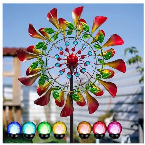 MeLtor Solar WindmüHle 210cm Groß Windrad Edelstahl XXL FüR Den AußEnbereich,Terrasse