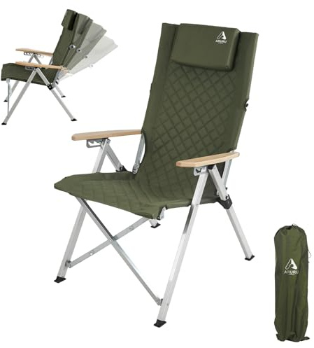 ARURU Aluminum Reclining Camping Chair, Heavy Duty Folding Lawn Chairs with 4-Stage Adjustable High Back for Adults, Compact Foldable Outdoor Patio Reclining Chair (Green, 1 Pack)