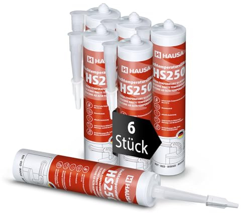 Silicone haute température HS250 Colle et mastic professionnel pour joints pour températures jusqu'à 305°C Étanchéité de moteurs automobiles, industriels et marins 6x310ml (Rouge) HAUSA