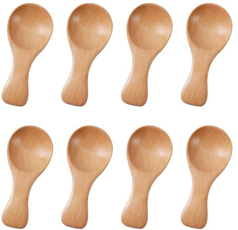 Lot de 8 Mini Cuillères en Bois pour Condiments, Épices, Sauces, Sel, Sucre, Miel et Café - Ustensiles de Service