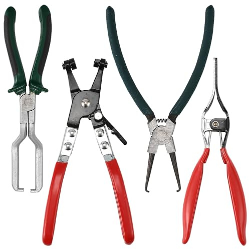 XhuangTech 4PCS Fuel Line Pliers Set Including 9 Fuel Filter Caliper, Hose Remover Plier, Hose Pipe Clamp Clip Tool & Swivel Flat Hose Clamp Plier, Pliers Tool Set for Car Oil Pipe Separation