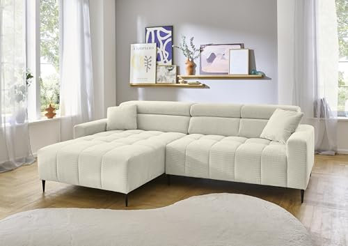 Wohnlandschaft >Stanislaw< in beige, Ottomane links, elektrische Sitztiefenverstellung, Metallfüße schwarz gepulvert, Nosagunterfederung, Polyätherschaum, inkl. 2 Zierkissen, 256x78-100x180 cm (BxHxT)