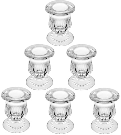 BTGLLAS Glass Taper Candle Holders Clear Small Candlestick Holder, Thicker Glass Candle Sticks Set for Wedding Christmas Party Dining Table Table Centerpiece Decor (6)