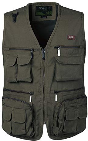 KTWOLEN Homme Gilet de Sport Multipoches Gilet de Pêche Veste de Chasse Sans Manche Fermeture éclair Gilet pour Peche Photographe, Vert, XXL