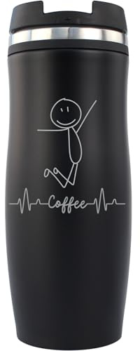 Geschenkissimo Herzschlag Kaffee Becher 0,4L, Schwarz - Kaffeebecher lustig - Coffee To-Go Isolierbecher für Arbeit, Reisen, Büro Geschenkidee