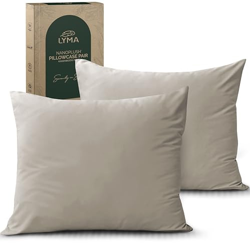 LYMA Bedding Kissenbezug 80x80 cm 2er Set, Oeko-TEX Zertifiziert, Atmungsaktiv Doppelt Gebürsteter Nanoplus-Stoff Kissenschoner, Premium Superweicher Kissenbezüge (Beige, 80x80 cm)