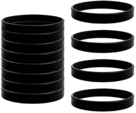 Ajcotahm Lot de 12 bracelets en silicone noir - Couleur unie - Bracelets en caoutchouc vierges - Extensibles et confortables - Unisexe - Pour femmes, hommes, adolescents