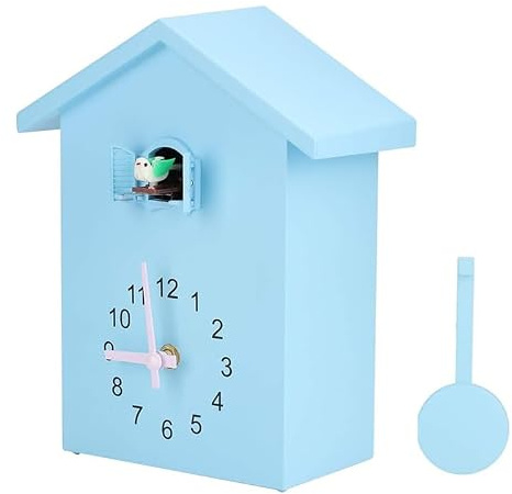 Watris Veiyi Kuckucksuhr Modern, Cuckoo Clock, Vogelstimmen Uhr | mit Pendel und Chimer,Lautlose Bewegung, mit Vogeldekor, für Zuhause Wohnzimmer Küche Büro Dekor, 15x9x25cm