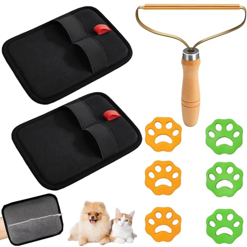PangWuu 9 Stück Tierhaarentferner Handschuh Set, Fellmagnet Handschuhe für Hunde- und Katzenhaare, Haarentfernungshandschuh für Kleidung, Möbel und Auto, 2 Handschuhe, 1 Kratzer, 6 Silikonentferner
