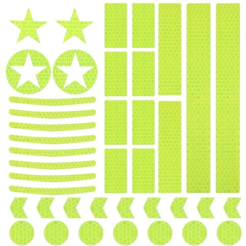 Prasacco 42Pcs Reflective Stickers, Helmet & Bicycle Safety Tape, Night Visibility Reflectors Bike Reflective Tape Car Reflector Sticker for Motorcycle, Scooter, Driveway, 8 Shapes(Green)