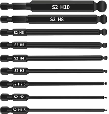 HARY 9Pcs Allen Key Drill Bit Set 100mm 1/4” Shank Magnetic Hexagon Bits S2 Steel Long Allan Keys Hex Drill Bit Set for Industrial and Furniture Assembly, H1.5-H10