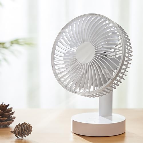 USB Desk Fan, 6 Inch Rechargeable Portable Fan, Quiet, With Timer Function and 4-Speed Adjustment, Suitable for Home Office Bedroom Desk and Desktop. (White shaking head 1800 mAh)