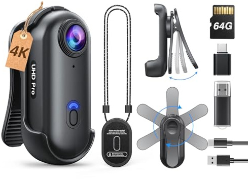 BOBLOV W4 4K Bodycam Mini caméra corporelle avec Clip Rotatif à 360° et Clip magnétique, 90 Minutes pour l'enregistrement, pour Les conférences, Les Voyages, Les promenades avec Les Animaux de