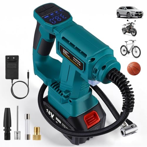 Yapasopu Pompa pneumatico portatile Air Air 150 PSI 28L/min con gonfiore a pneumatici a batteria da 3000 mAh con 3 adattatori per veicoli, motociclette, biciclette, palline, anelli da nuoto