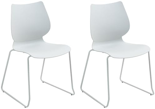 CLP Stapelstühle 2er Set Houma, platzsparender Stuhl, stapelbar, mit Rückenlehne, Sitzschale aus Kunststoff, stabiles Metallgestell, Farbe:weiß