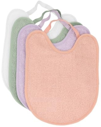 Tutete Pack 4 Baberos Bebé Impermeables de Algodón con Goma Elástica, Reutilizables con Toalla de Rizo y Capa EVA, Especial para Guardería en Colores Rosa, Malva, Sage e Ivory