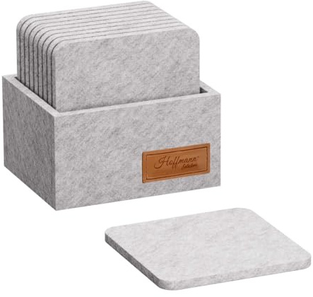 Hoffmann Filzuntersetzer rund für Gläser – 10er Set inklusive Box I Glasuntersetzer in Grau für Getränke I Untersetzer, Tischuntersetzer aus Filz (hellgrau)