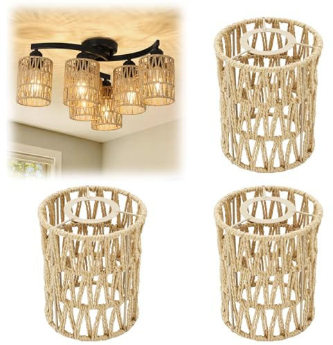 Set di tre paralumi in stile bohemien, in rattan/carta, 12 x 12 x 15 cm, adatto per lampade da terra, da tavolo e a sospensione, accessori per lampade, decorazione retrò.