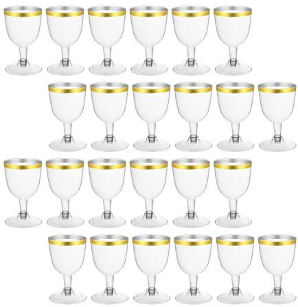 Bicchieri da vino in plastica riutilizzabili, 24 bicchieri da vino con bordo dorato trasparente da 160 ml, con bordo in plastica dorata per matrimoni, compleanni